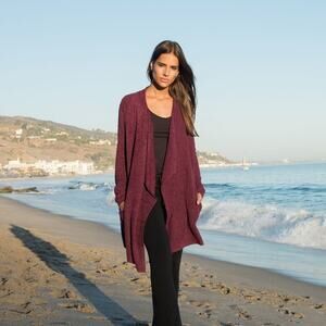 BAREFOOT DREAMS Cozychic Lite Island Wrap Cardigan in Burgundy Size XXS/XS
